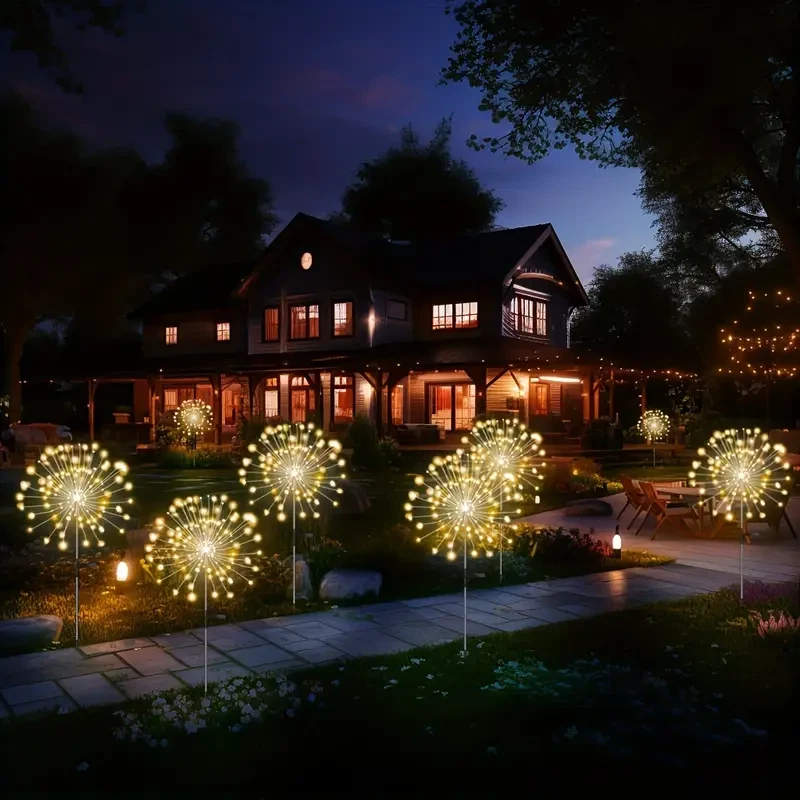 150LED Outdoor Solar Firework Lights Waterproof Path Garden Starburst Party Lamp - Image 3 of 4