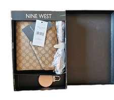 NINE WEST Zane SLG Small Crossbody Purse/Handbag Mocha Logo 7.5" across