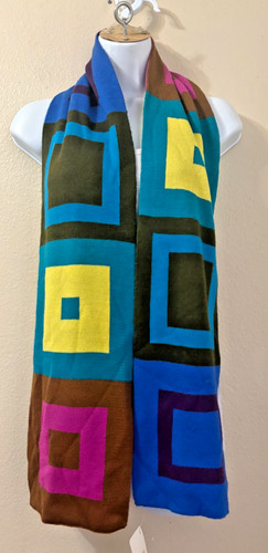 ECHO Scarf Rectangle Knit Colorful Square Patterns 7'' X 62'' New W/Tags Read