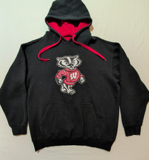 Wisconsin Badgers Hoodie Mens Large Black Sweatshirt Stitched Logo UW NCAA