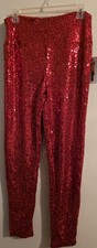 NWT Women's Tipsy Elves Red Sequin High Waisted Leggings Size Medium