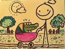 Figura bastone specialista pittura acrilica 8x10 mamma e il suo neonato "serie stick"