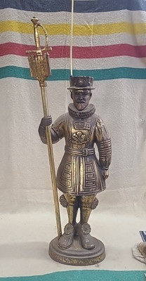 Vintage Large Cast Metal Beefeater Statue 32 Inches Tall - Fireplace Guardian