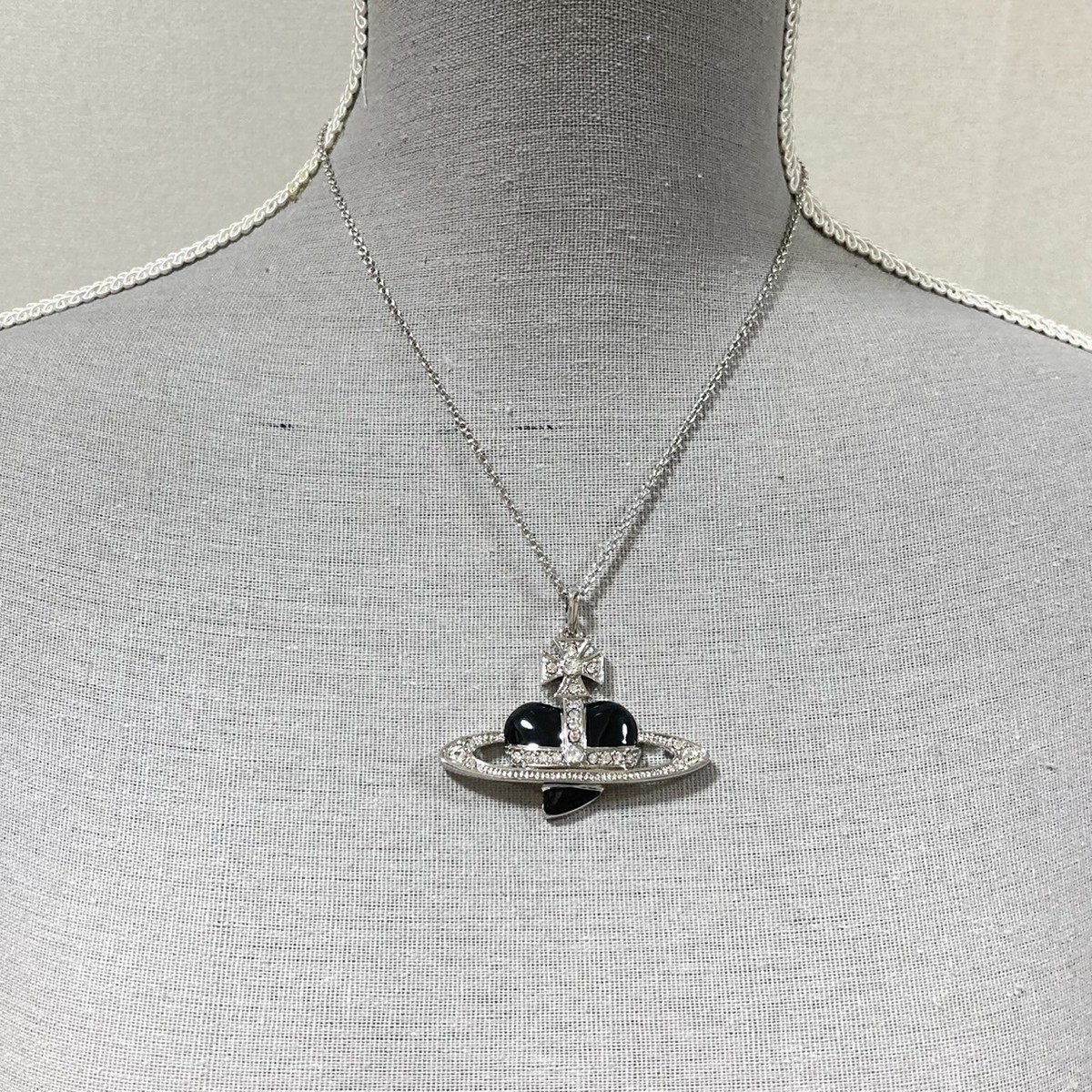 Vivienne Westwood Necklace Diamante Heart Orb Large Silver Black w