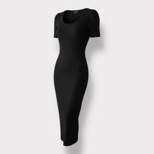 The Workshop Dress Little Black Dress Ribbed Fitted Short Sleeve Size L