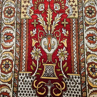 Hereke Seide auf Seide Metallbroschiert Perserteppich Orientteppich 1,13 X 0,67 - Bild 1 von 4