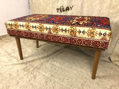 Handmade Kilim Upholstered Ottoman Footstool Piano Entryway Bedroom Bench