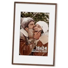 16x24 Natural Solid Oak Wood Picture Frame with 12x18 Mat, 16x24-1P Walnut