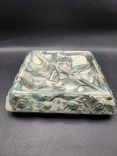 Vintage MCM Ceramic Ashtray Grey, Cream & Aqua Drip Glaze Square Made in USA