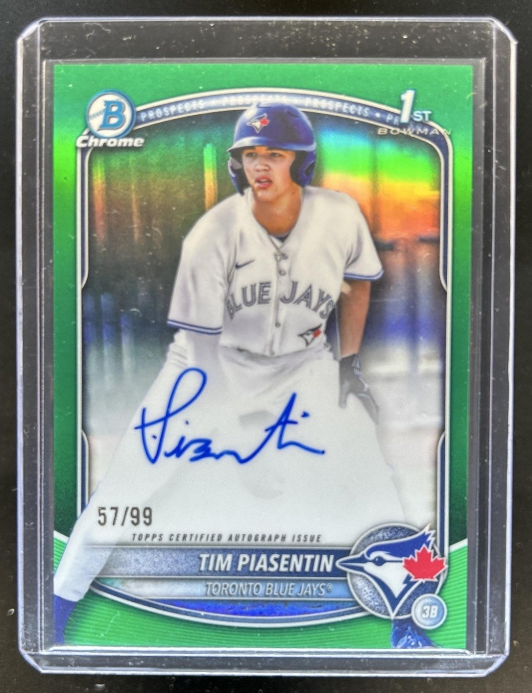 2025 Bowman Draft Tim Piasentin Chrome Auto Green Refractor 1st #/99 Blue Jays