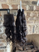 Raw Indian Wavy Human Hair 3 Bundles 20” 22” + 20” 5x5 HD Lace Closure NEW