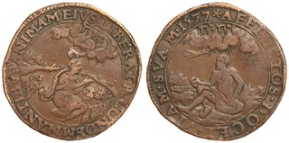 Spanish Netherlands Jeton 1577 Dordrecht Prophet Elijah / Daniel Lions