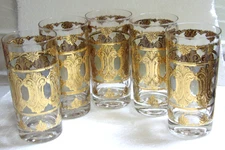Set of 5 Georges Briard Baroque Highball Water Glasses MCM 22k Gold Signed