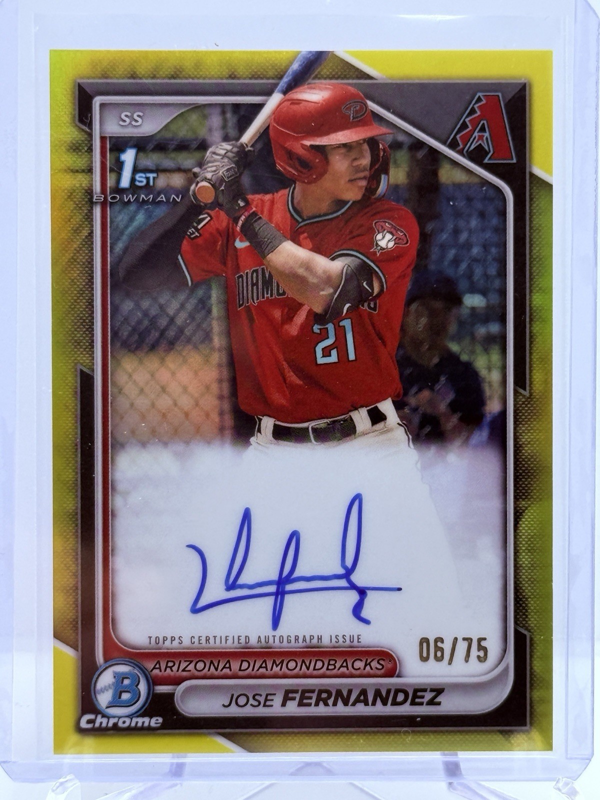 2024 Bowman Chrome Jose Fernandez 1st Yellow Refractor Auto #/75 Diamondbacks