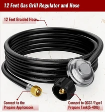 12FT Propane Hose with Regulator, Universal Gas Grill Regulator and Hose, 3/8"