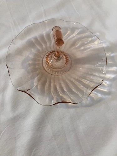 Vintage 1930-40s Anchor Hocking Depression Glass Pink Center Handle Candy Dish