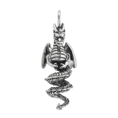Large Spiral Tail Dragon 3D 925 Solid Sterling Silver Pendant MADE IN USA