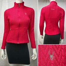 Women's Spyder Major Core Sweater Pink Cable Knit Full Zip Sweatshirt Jacket XS