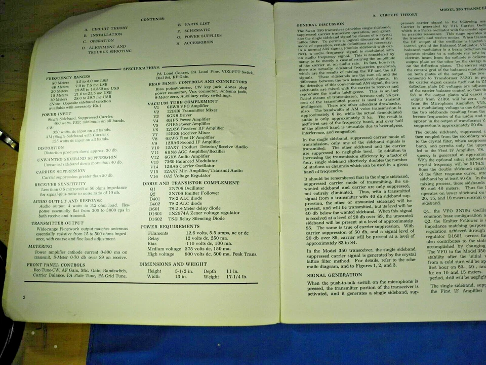 Swan Model 350 Transceiver Operation and Maintenance Manual (original) - Image 3 of 4