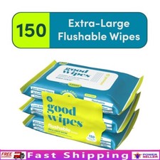 Flushable Butt Wipes Sensitive Skin Aloe Coconut Scent 150 Total Resealable Pack