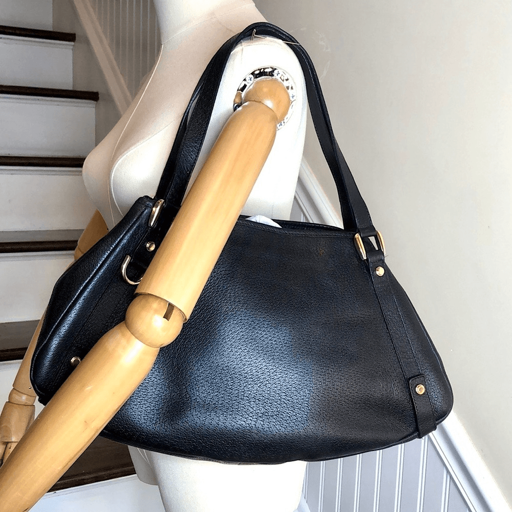 Vintage GUCCI Abbey Black Leather Shoulder Bag Tote Authentic
