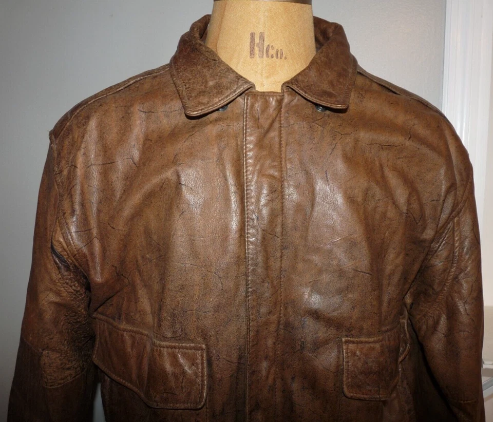 Abrigo de Vuelo Savile Row Grande Mod Marrón Cuero Envejecido Cierre de Cremallera Foto 3 de 4