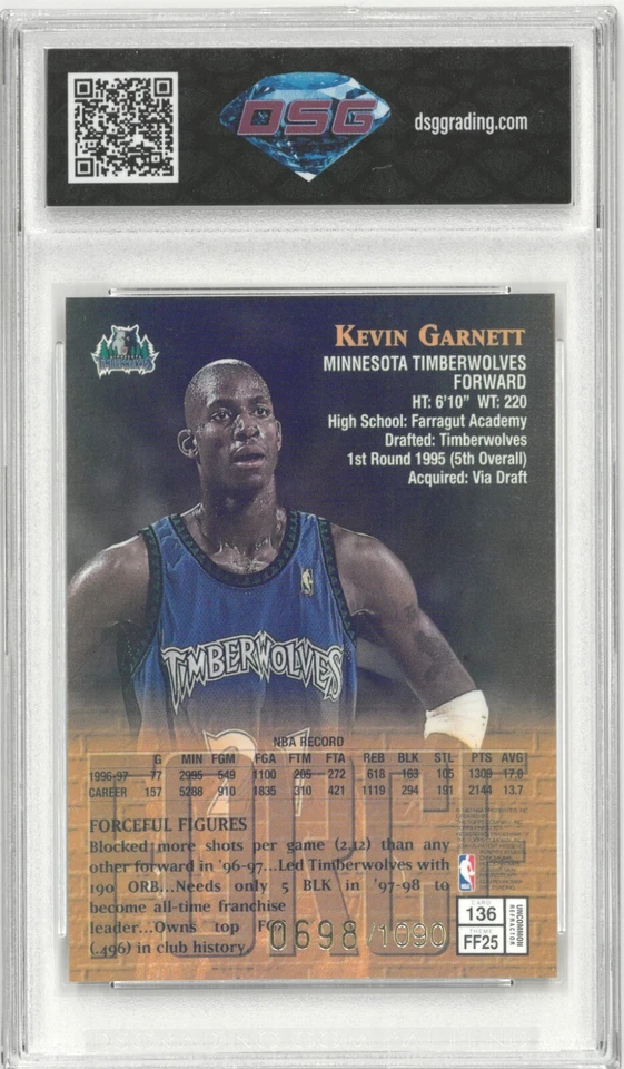 1997-98 Topps Finest KEVIN GARNETT #136 Silver Refractor /1090 💎 DSG 9.5 Mint+ - Image 2 of 2