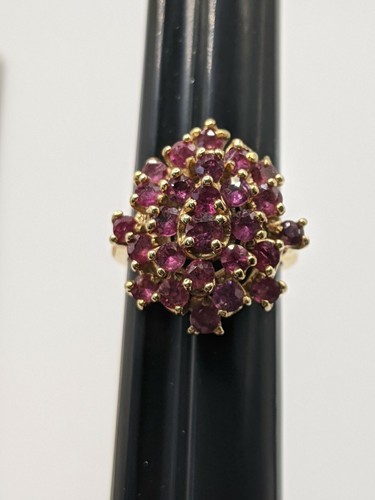 14K Solid Yellow Gold Ruby Cluster Ring Size 6 (9.38g) - 第 1/5 張圖片