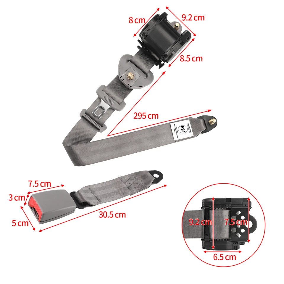 Universal 3 Point Inertia Seat Belt Kit Car Truck Adjustable Safety Belts Gery - Image 4 of 4