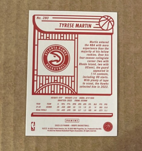 2022 Panini Hoops Basketball Red Back Tyrese Martin #280