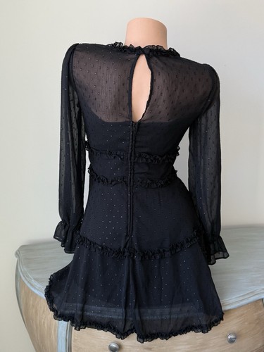B Smart Little Black Mini Dress Sz 5 Juniors Long Puff Sleeve Chiffon Coquette - 第 8/10 張圖片