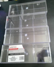 4 NEW small plastic crystal clear essentials durable divided storage bins box