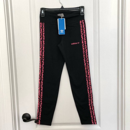 Adidas Original Girl's Leggings Size Medium Black Leopard Stripes Soft Stretch - Picture 4 of 10