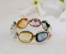 Rose cut multi colored sapphires bezel eternity 14K gold Plated 925 Silver ring