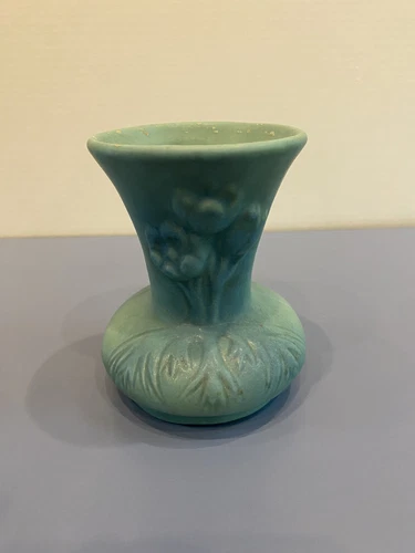 VTG Van Briggle "Tulip Pattern" Turquoise/Ming Blue Pottery Vase SIGNED 4.75"H