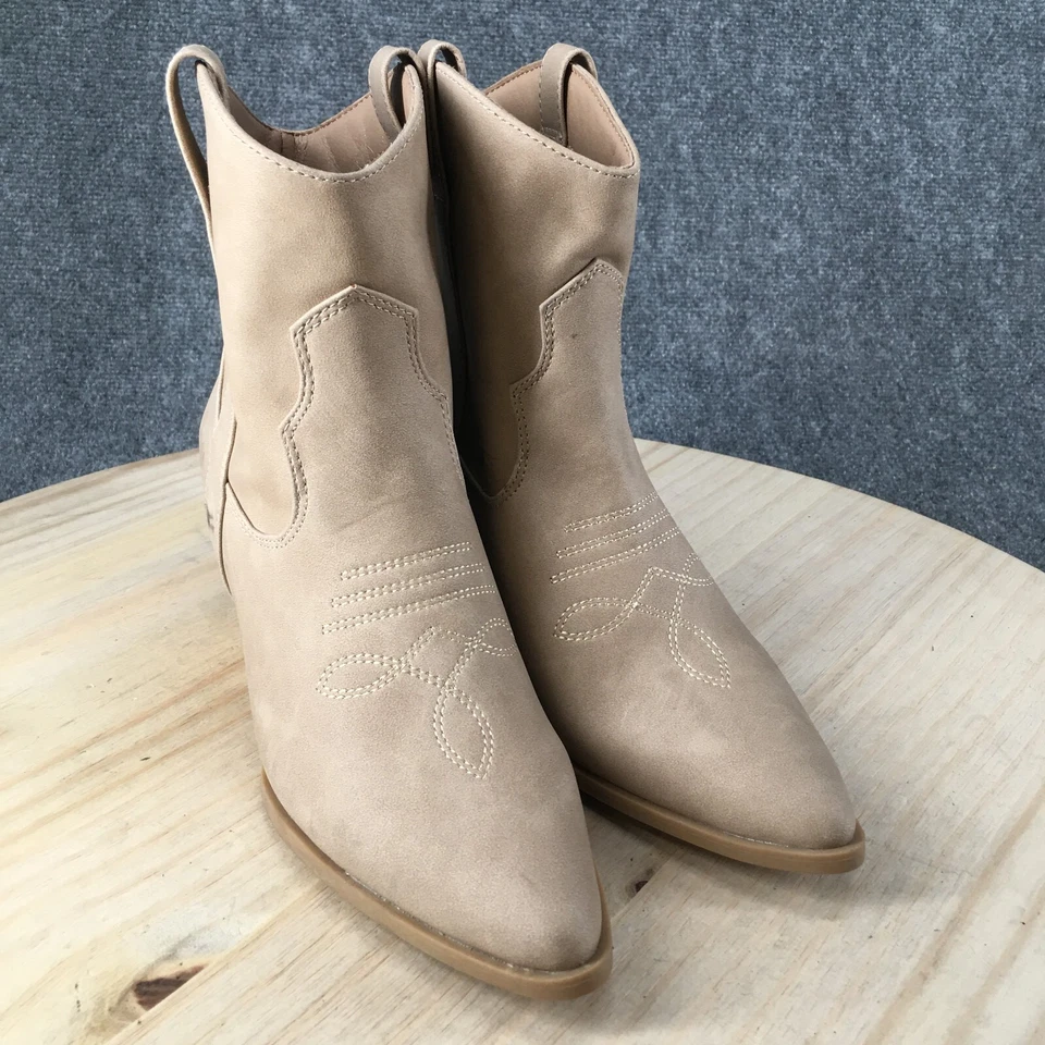 Rachel Zoe Botas Mujer 9 M Rocky Western Vaquero Botines Tacones Bloque Beige Foto 3 de 4