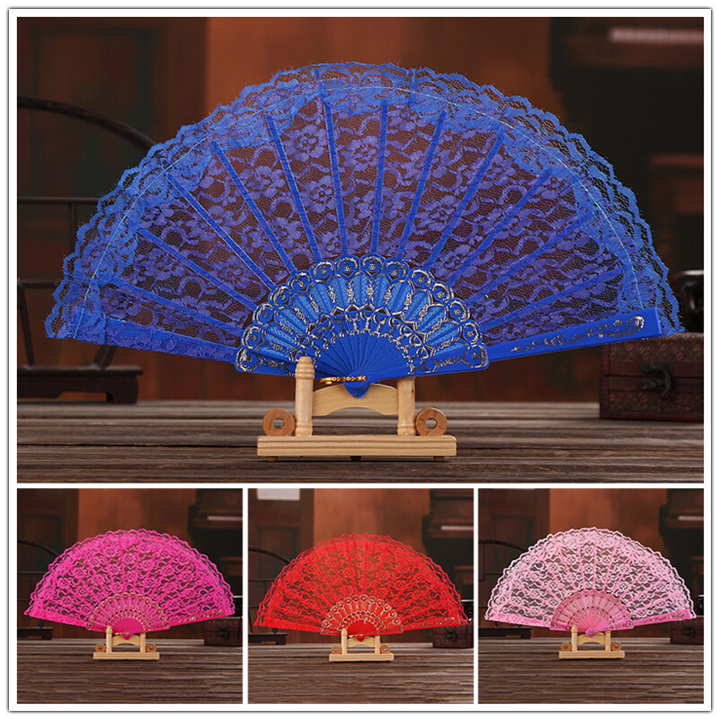 Plastic Lace Hand Held Fan Hollow Flower Pattern Folding Fans Wedding