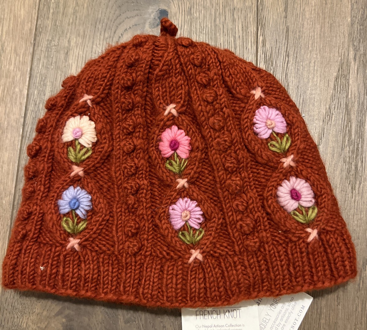 French Knot for Sundance Handmade Napal Artisan Coll. Beanie in Red/Green NWT NWT Sundance Catalog French Knot Wool Dark Red “Winterfall  main image 3