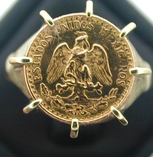 14ct yellow gold dos pesos mexican high carat gold coin ring