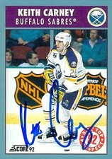 Keith Carney autographed Hockey Card (Buffalo Sabres) 1992 Score Silver #461