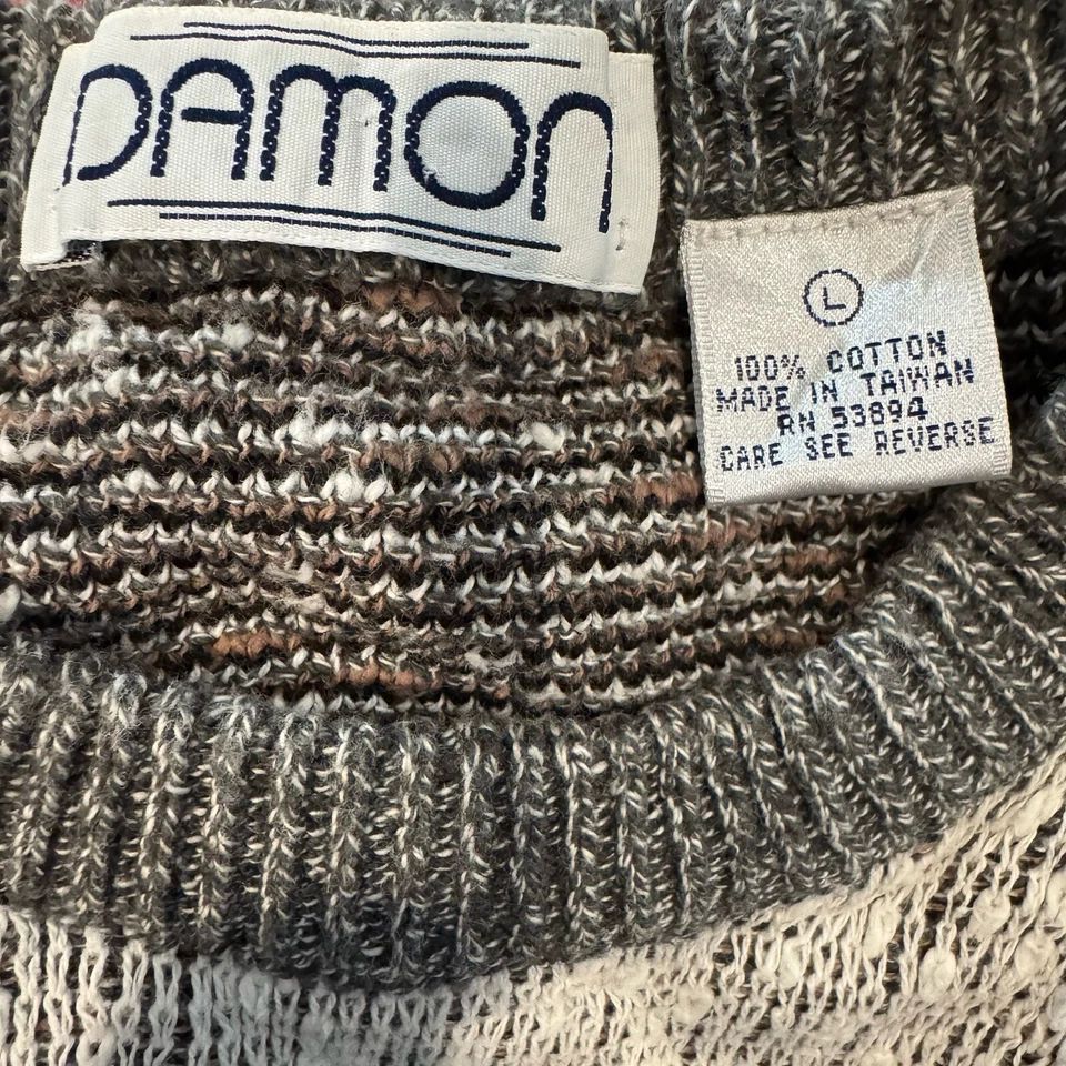 复古 90 年代毛衣抽象爷爷男式大码圆领针织套衫棉 — 第 4/4 张图片