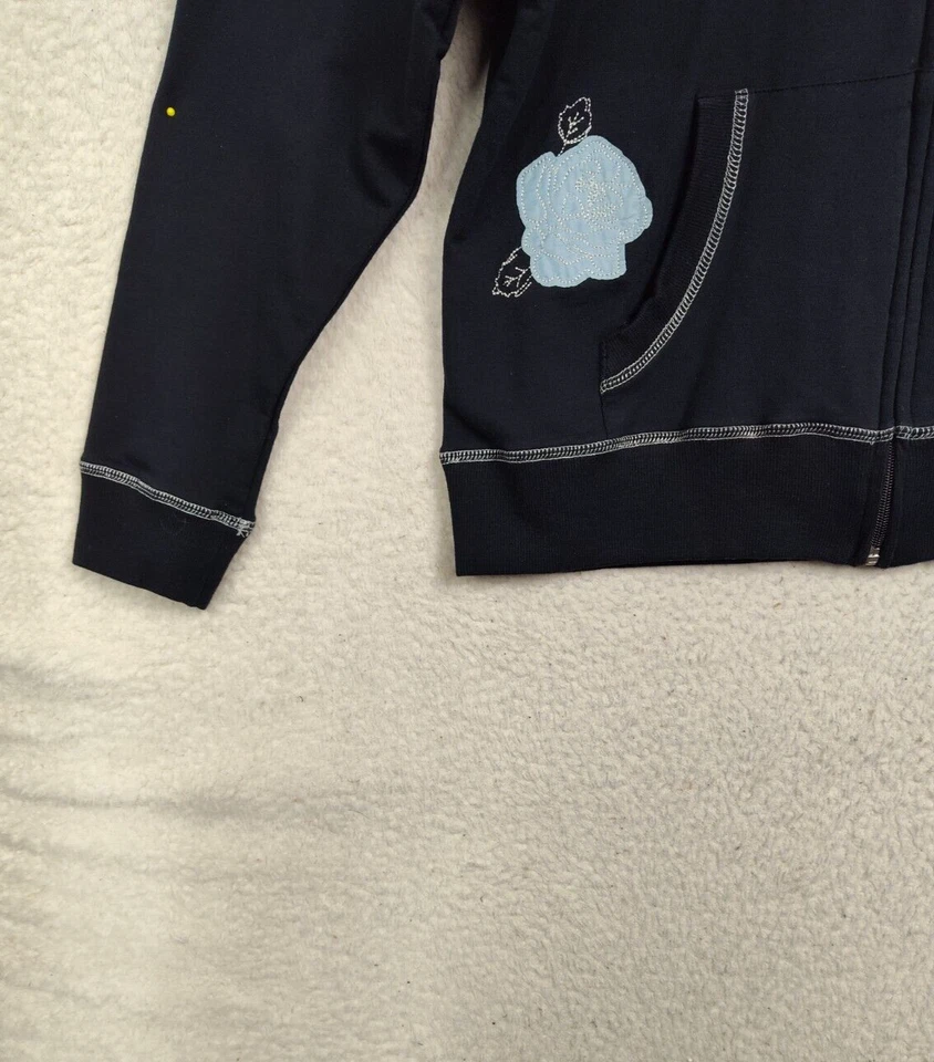 I Active Mujer Sudadera Grande Negra Floral Mezcla de Algodón Cremallera Completa Regular Sudadera con Capucha Foto 4 de 4