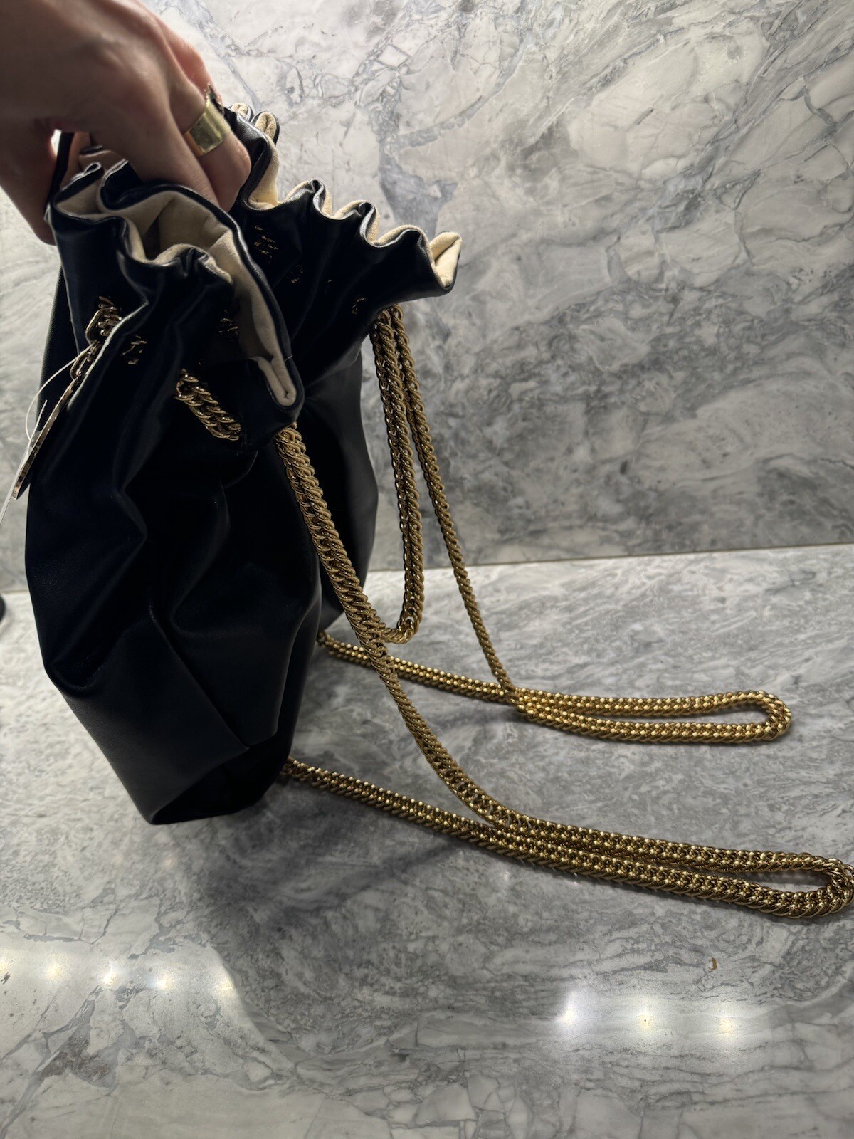 New 2 Way Stella Mccartney Black Leather Handbag Backpack Gold Hardware Keychain image 9