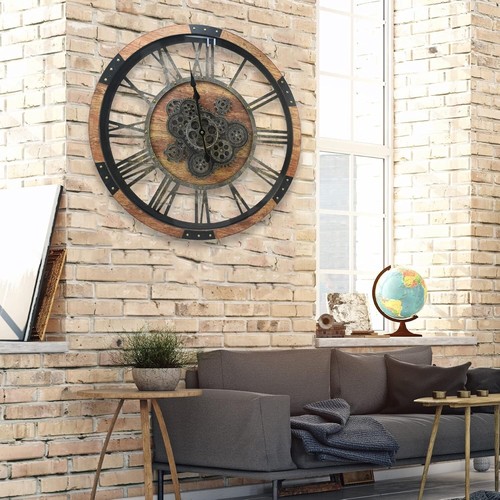 Large 27-Inch Real Moving Gears Wall Clock - Rustic Vintage Decorative Timepiece - Picture 8 of 9