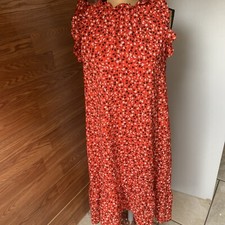 who what wear womens dress red XS red floral rufle relaxed boho valentines love