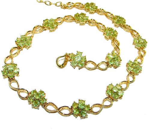 Peridot Statement Necklace 14K Gold over 925 Sterling Silver Handmade 49g - Picture 3 of 4