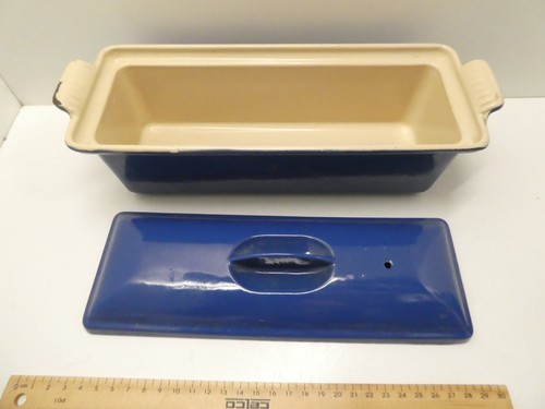 VINTAGE LE CREUSET 28 CAST IRON BLUE ENAMEL TUREEN BAKING TERRINE CASSEROLE POT - Picture 4 of 7