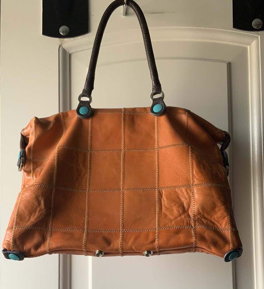 Don't Worry Be Gabs Orange Leather Blue Snaps Made In Italy Don't Worry Be Gabs Orange Leather Blue Snaps Made In Italy