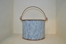 Early Antique Light Blue Marble Graniteware Berry Pail 7" Wire Handle