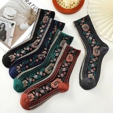 5 Pairs Women Cotton Socks Floral Colorful Novelty Casual Sock Rich Size 5-9